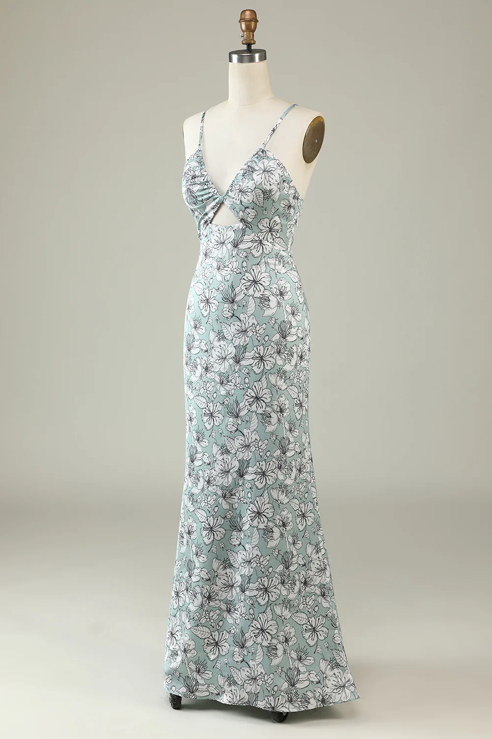 Grey Green Mermaid Floral Bridesmaid Dress - JUORTHO