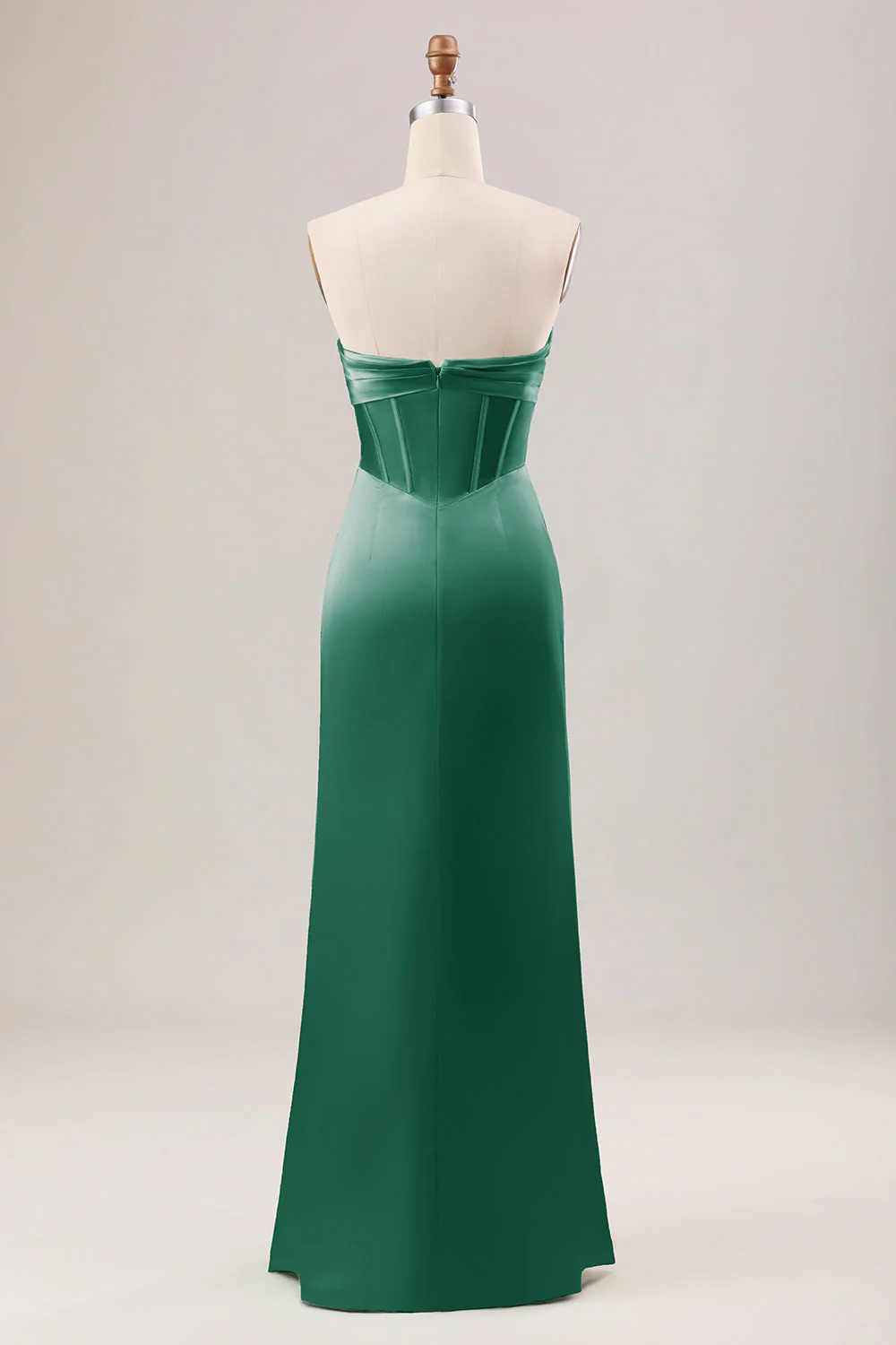 Sheath Corset Strapless Long Green Bridesmaid Dress With Slit - JUORTHO