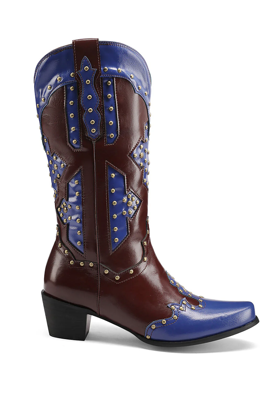 Women's Embroidered Blue Pointed Toe Calf High Cowgirl Boots - JUORTHO