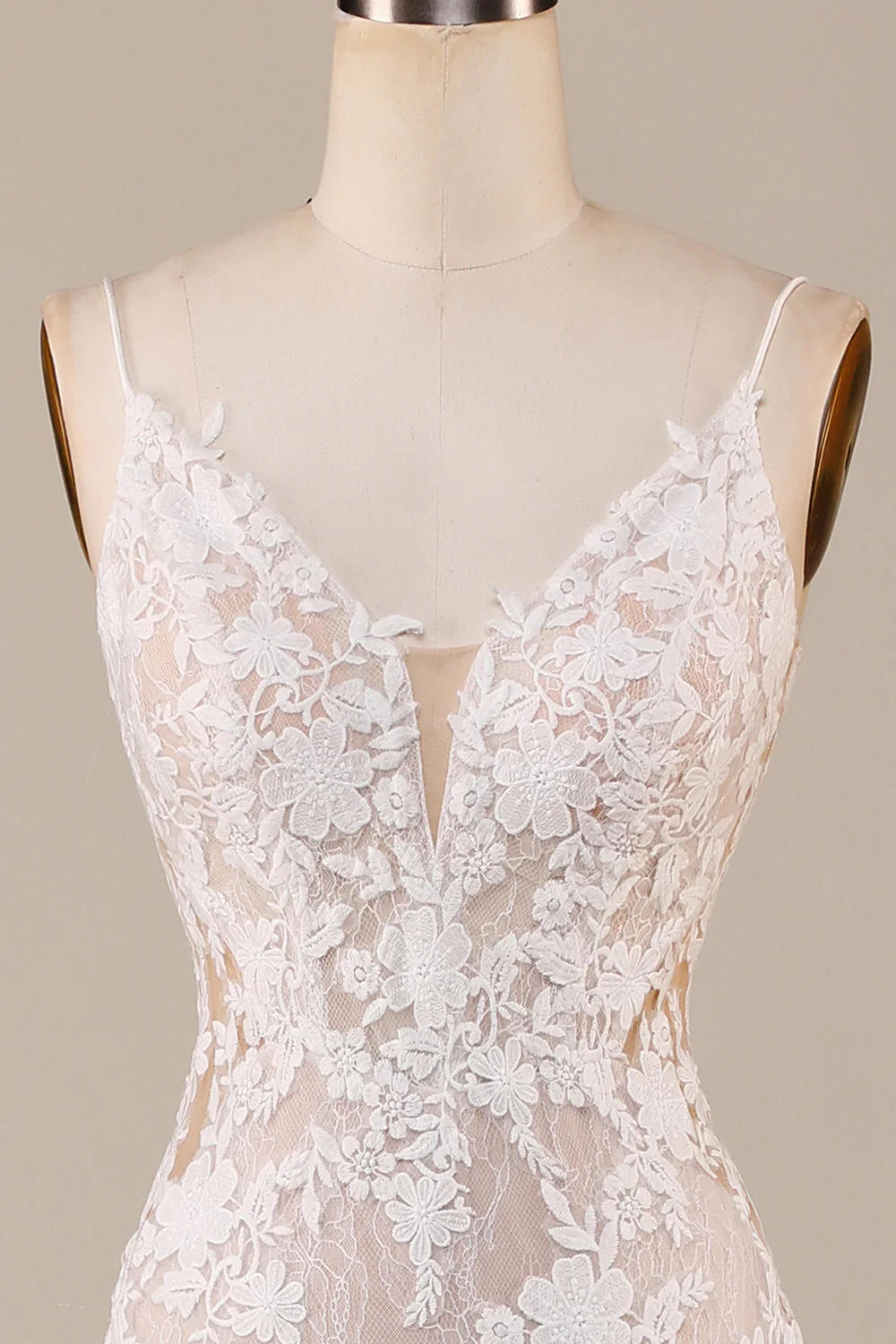 Charming Mermaid Spaghetti Straps Ivory Long Bridal Dress with Lace - JUORTHO