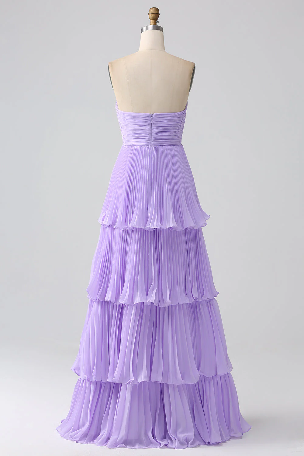A-Line Sweetheart Lilac Tiered Chiffon Long Bridesmaid Dress with Pleated - JUORTHO
