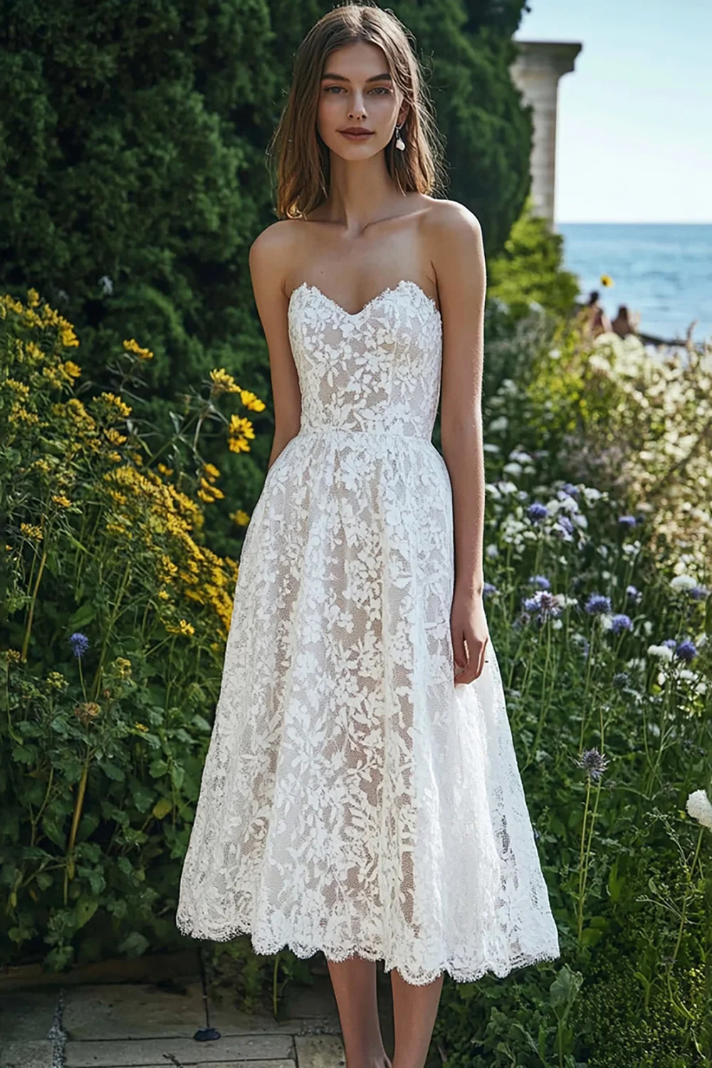 Beach Sweetheart Ivory Lace Maxi Engagement Dress - JUORTHO