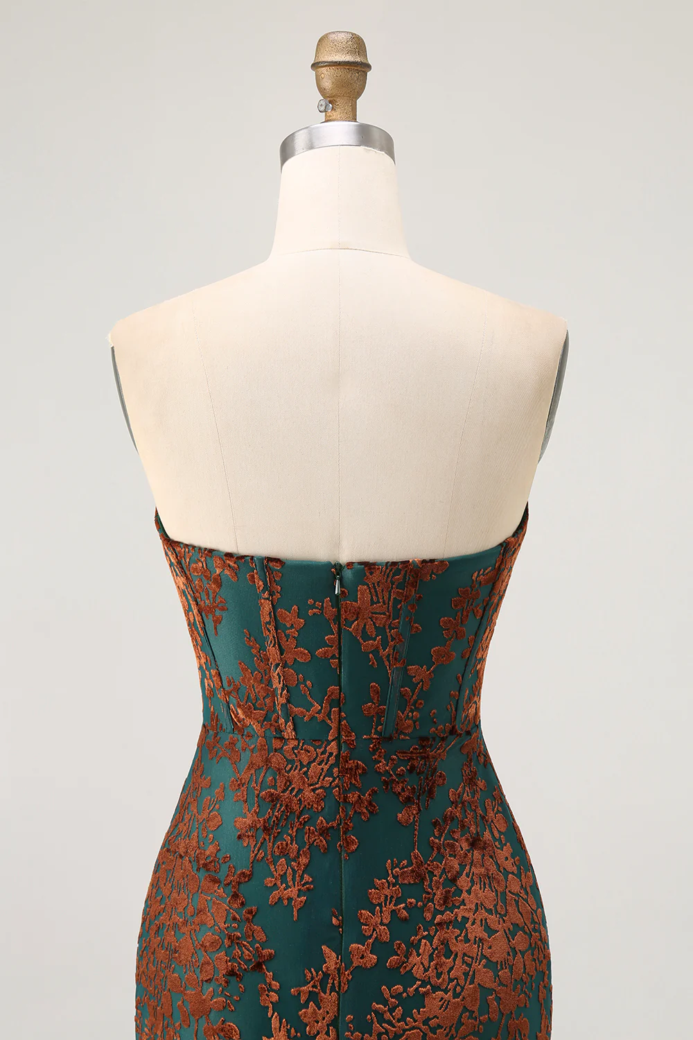 Peacock Green Velvet Mermaid Corset Long Wedding Guest Dress with Slit - JUORTHO