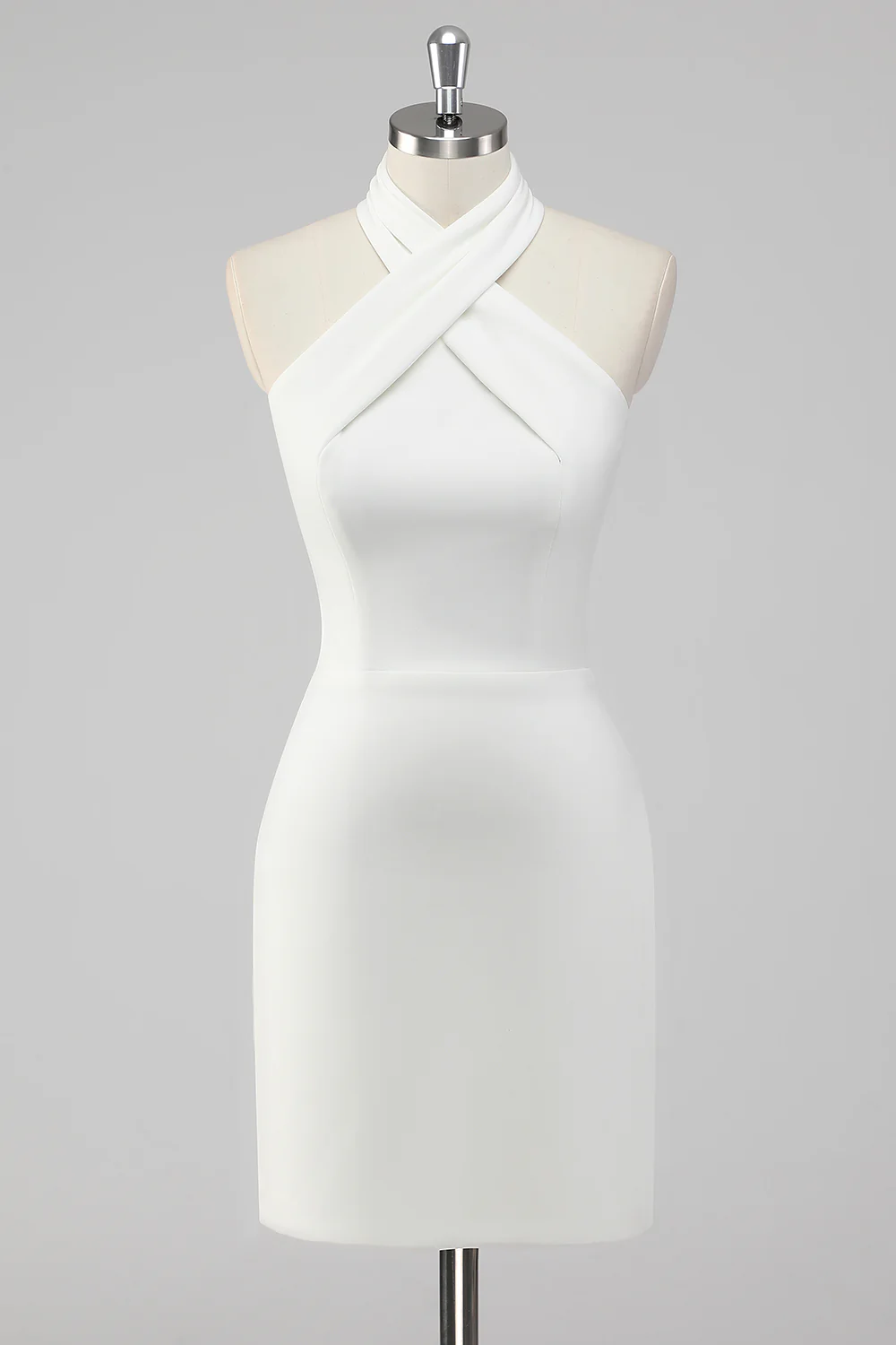 Halter Neck Bodycon Satin Short Little White Dress - JUORTHO
