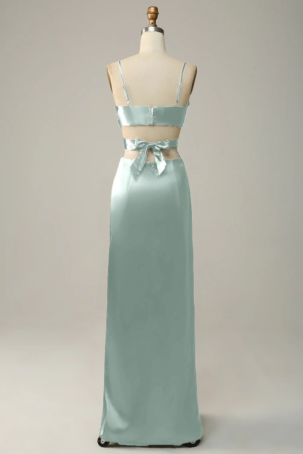 Spaghetti Straps Eucalyptus V neck Bridesmaid Dress - JUORTHO