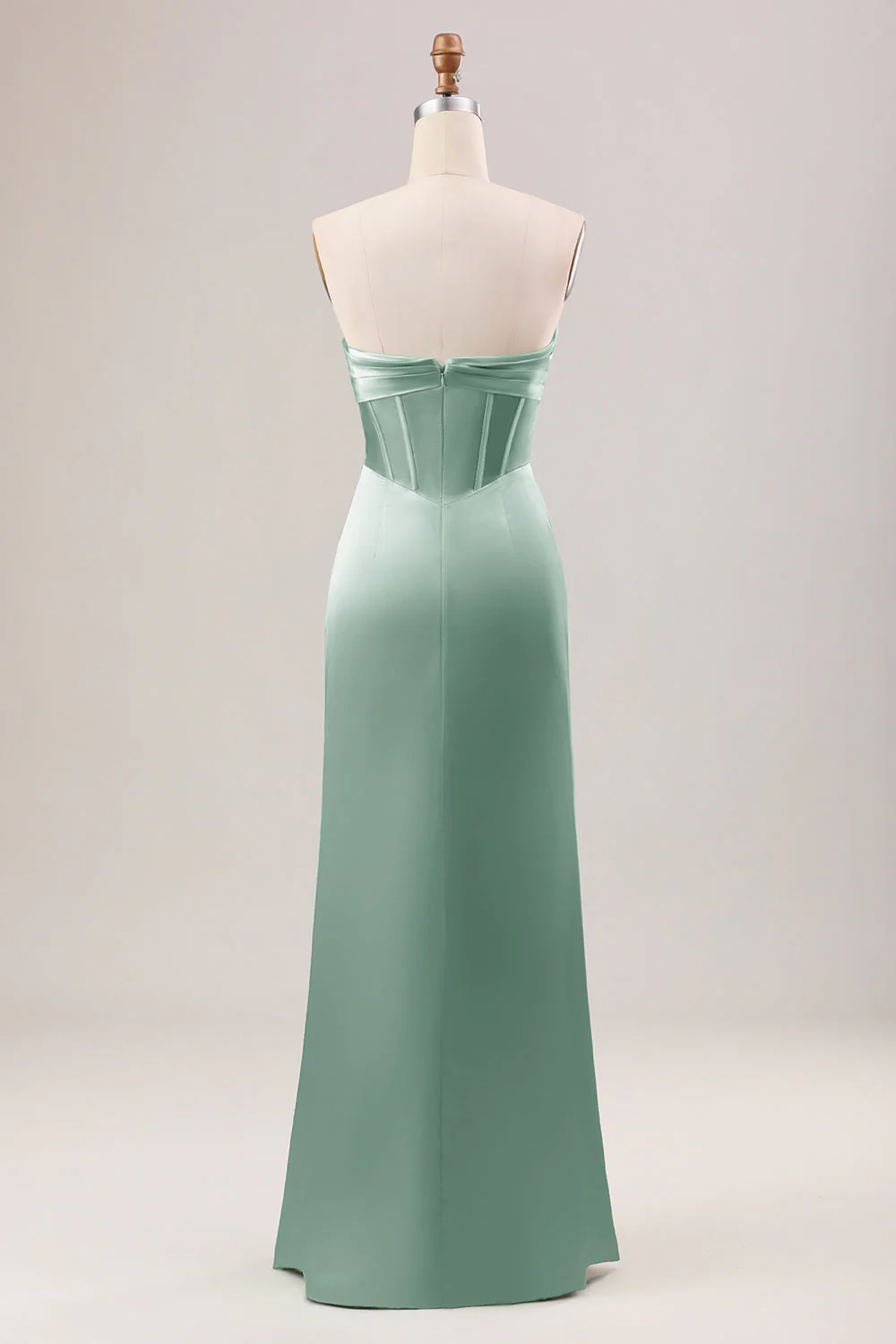 Sheath Corset Strapless Long Green Bridesmaid Dress With Slit - JUORTHO
