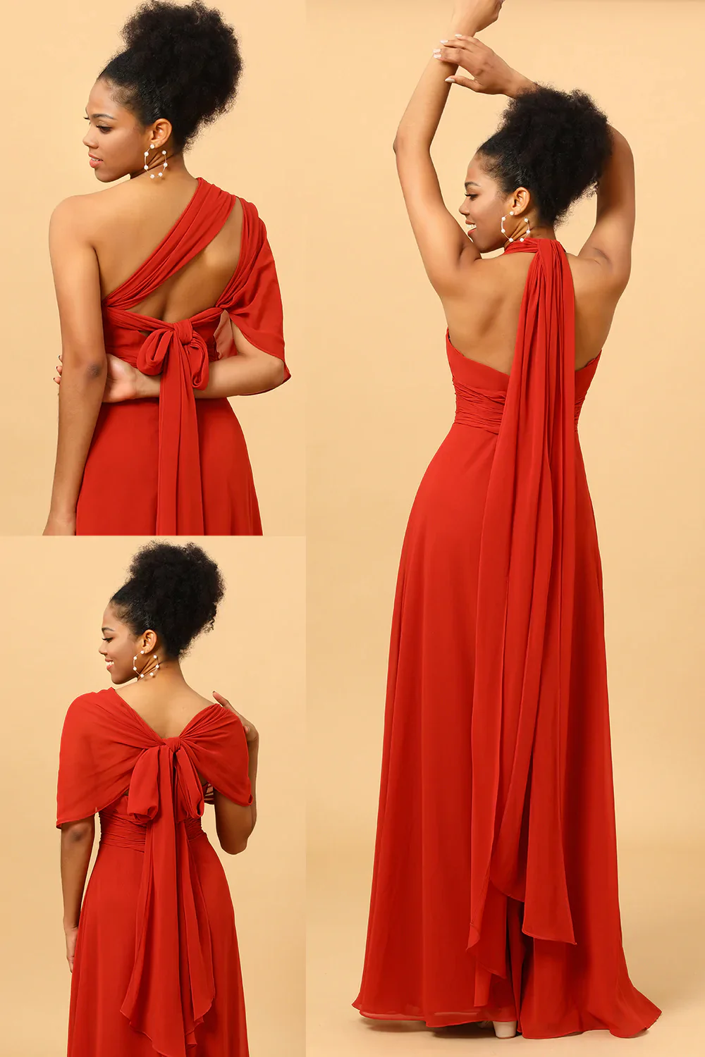 Rust Red Convertible Chiffon Bridesmaid Dress - JUORTHO