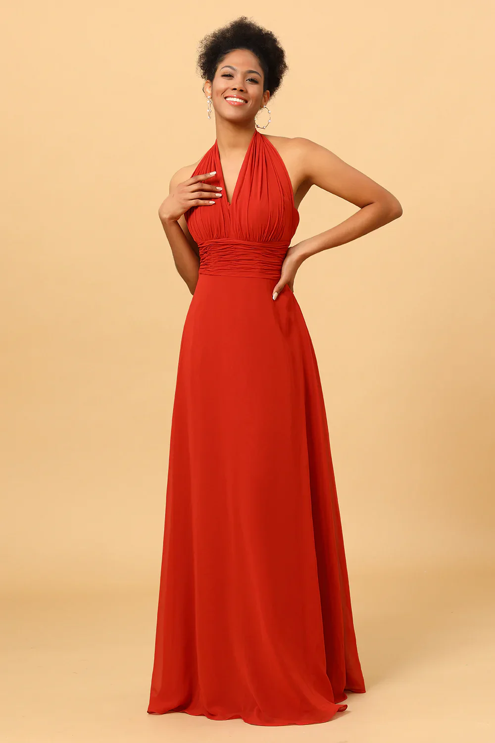 Rust Red Convertible Chiffon Bridesmaid Dress - JUORTHO