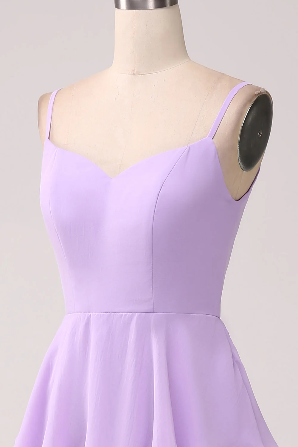 A Line Spaghetti Straps Tiered Chiffon Lilac Bridesmaid Dress with Slit - JUORTHO