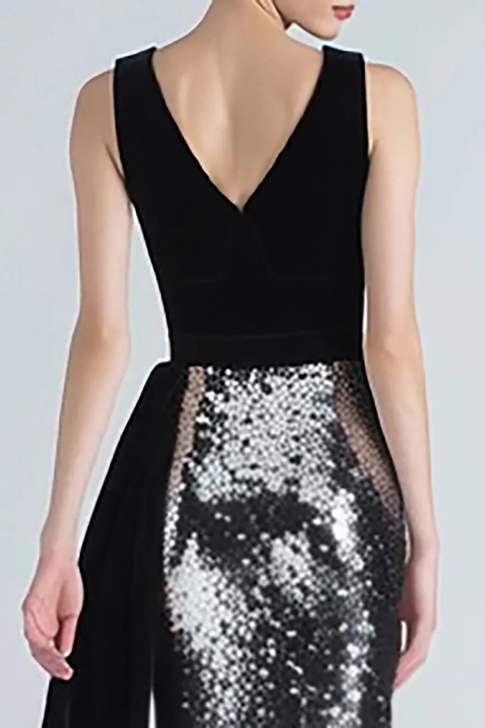 Sparkly Black and Silver Mermaid Long Holiday Party Dress with Side Cape - JUORTHO