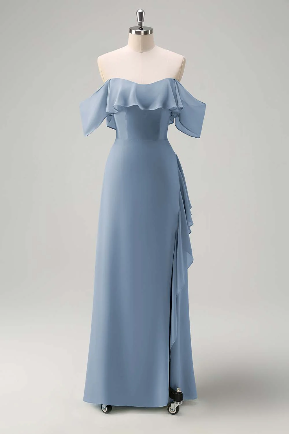 Light Green Off The Shoulder Chiffon Long Bridesmaid Dress - JUORTHO