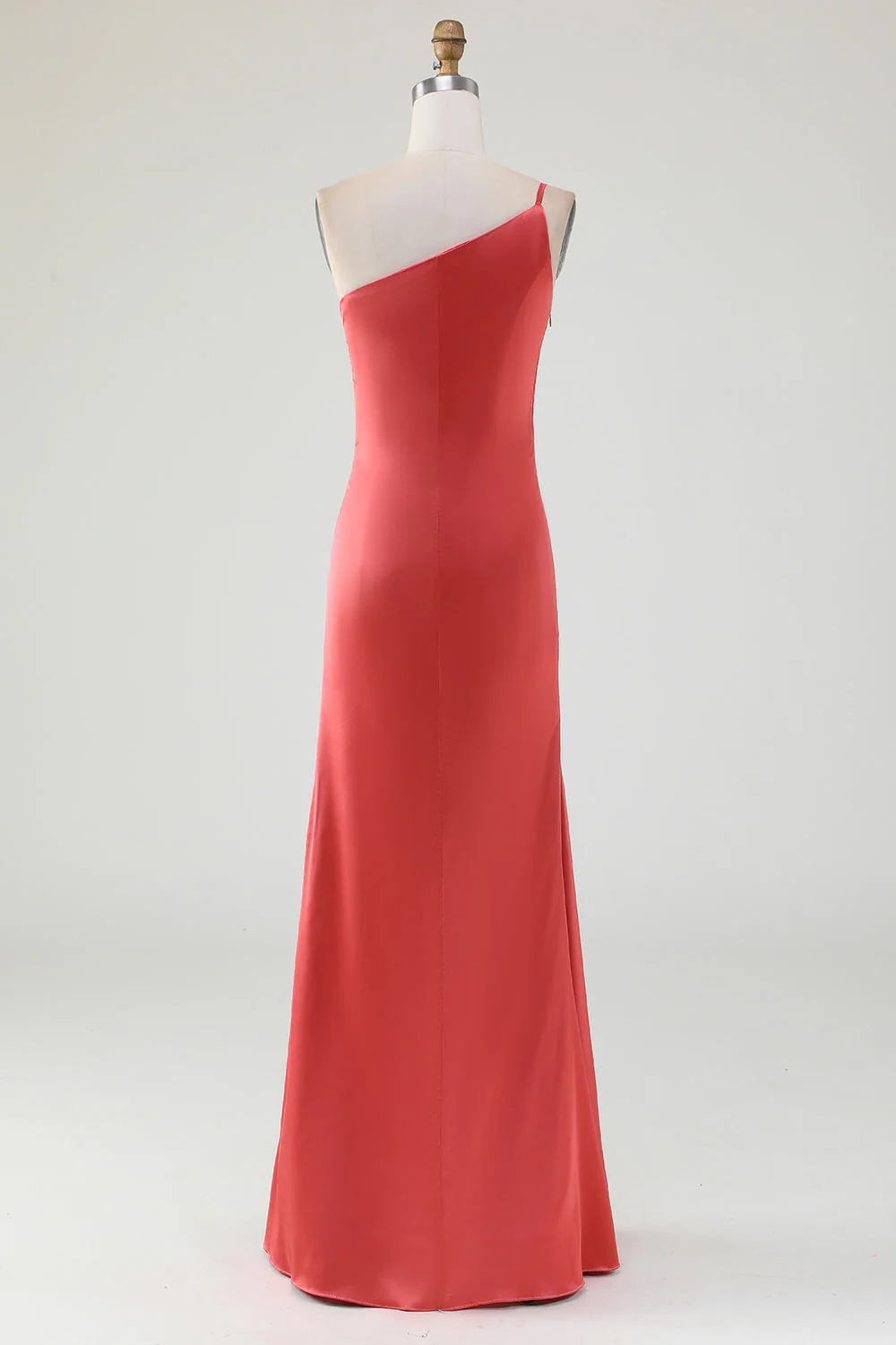 Terracotta Sheath One Shoulder Floor-Length Pleated Satin Bridesmaid Dress - JUORTHO