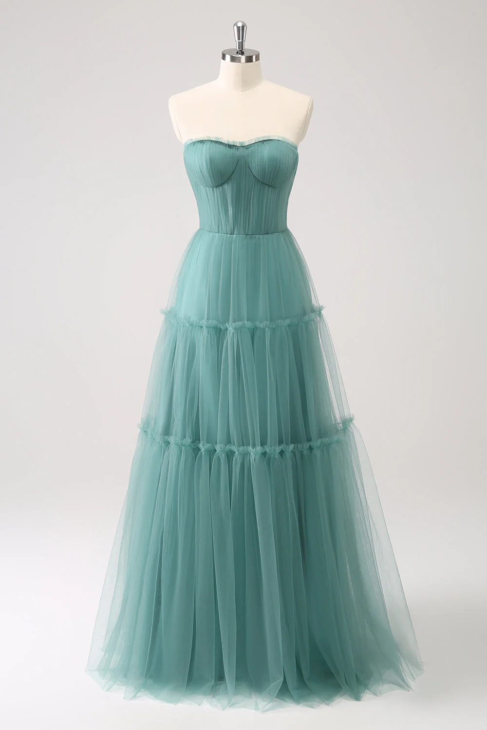 Eucalyptus Strapless Corset Tulle A-Line Bridesmaid Dress - JUORTHO