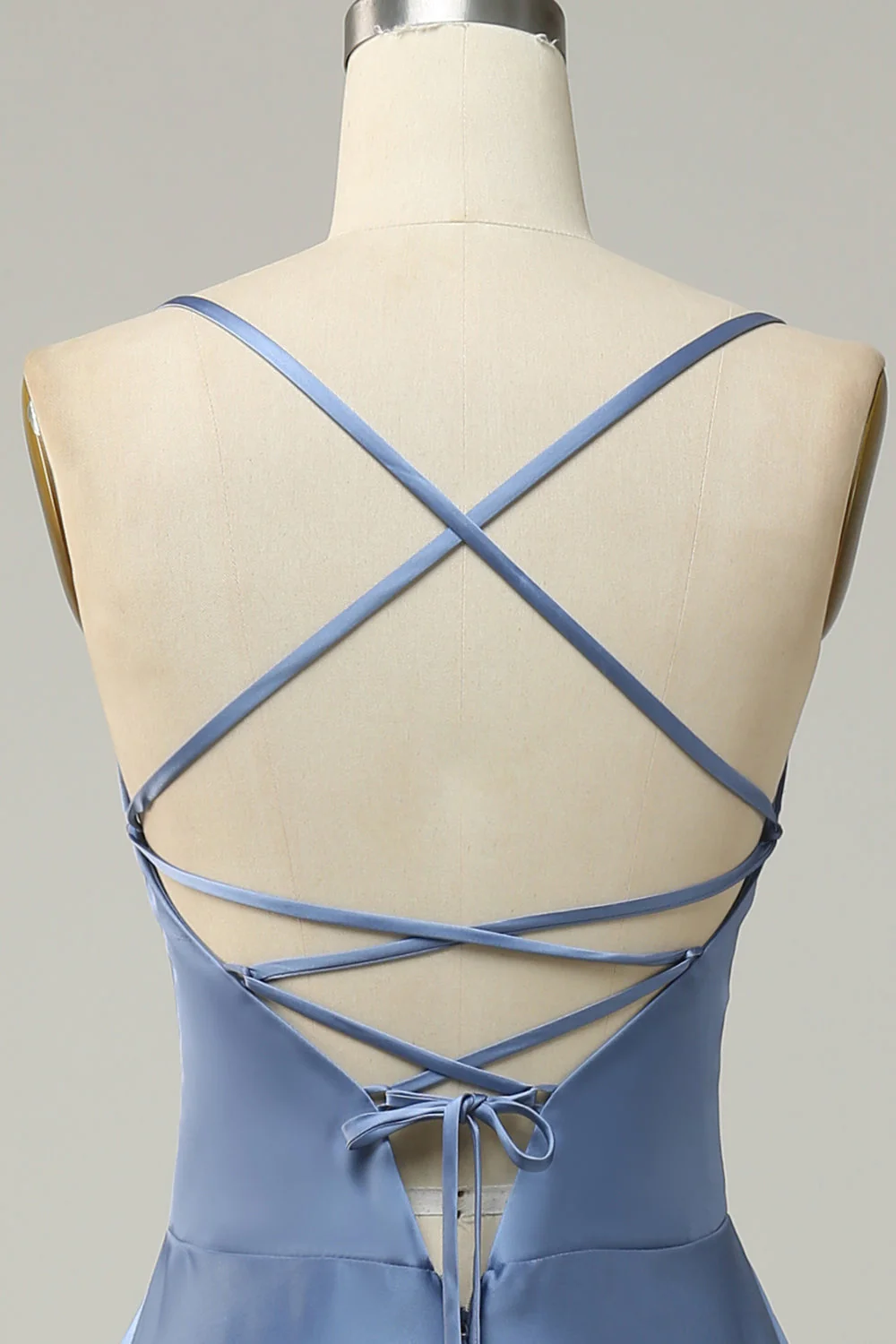 Grey Blue Halter A Line Long Bridesmaid Dress - JUORTHO