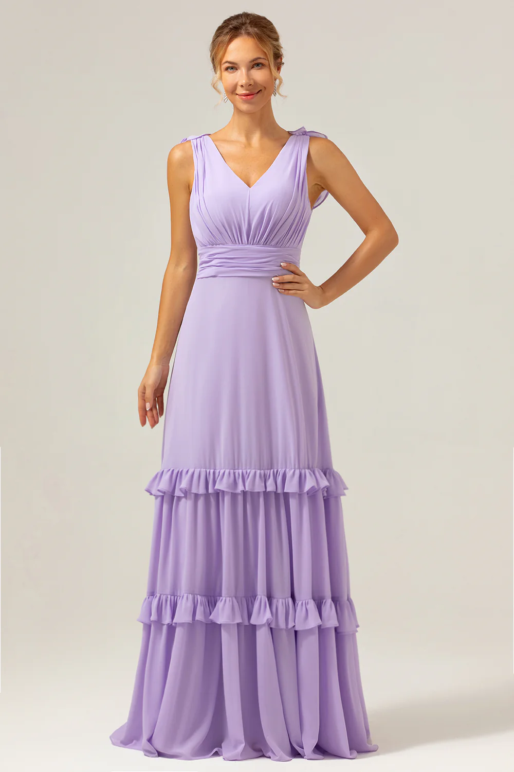 Lilac A-Line Chiffon Long Bridesmaid Dress - JUORTHO