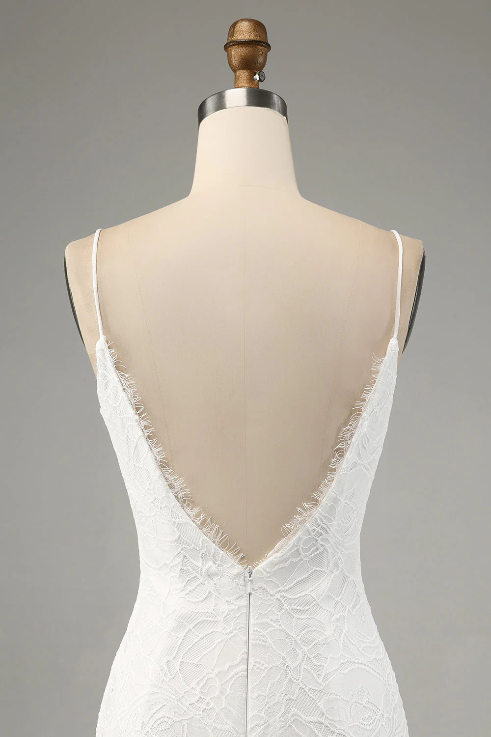 Ivory Mermaid Lace Spaghetti Straps Wedding Dress with Slit - JUORTHO