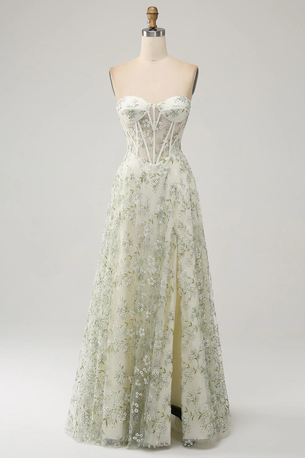 A-Line Light Green Corset Prom Dress with Embroidery - JUORTHO