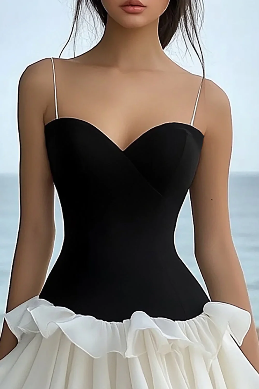 Black and White Sweetheart Short Graduation Dress with Ruffles - JUORTHO