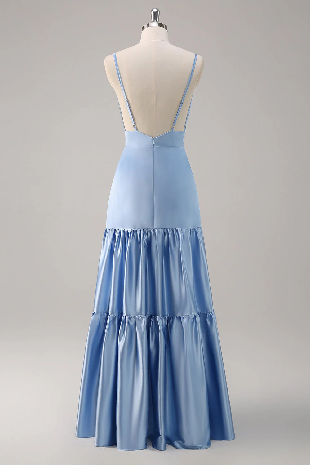 Sky Blue A-Line Spaghetti Straps Satin Long Bridesmaid Dress - JUORTHO