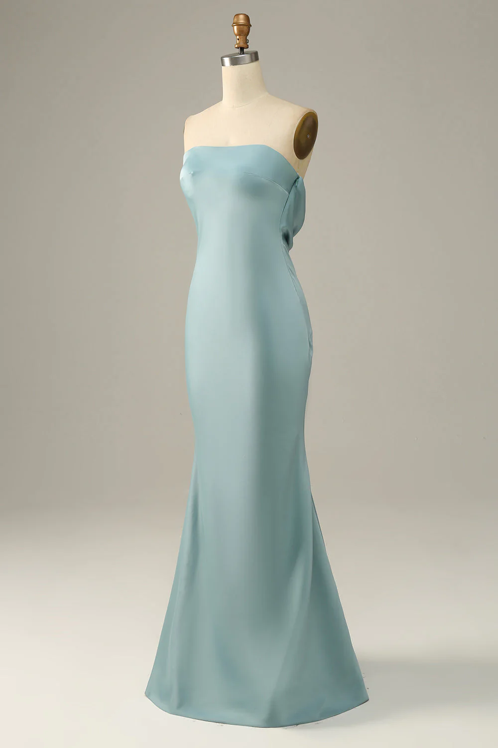 Grey Blue Satin Mermaid Bridesmaid Dress - JUORTHO