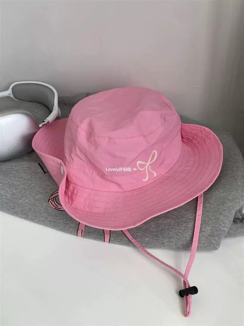 lovely breathable fisherman hat student mesh cute girl hiking hat bow candy color thin quick-drying hat - EHAORUI