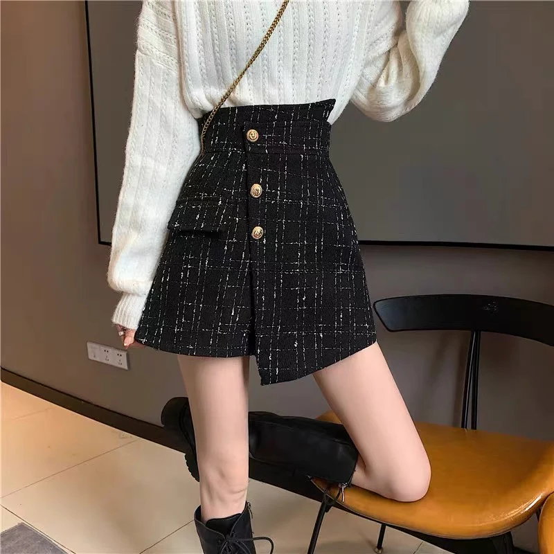 Xiaoxiang style a-line skirt pants women's autumn and winter 2022 new high waist slimming irregular wide-leg pants boots pants - EHAORUI