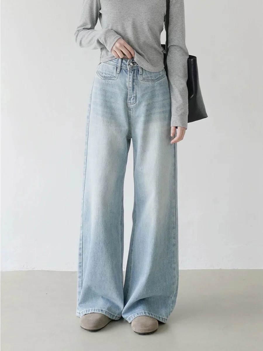 High waist slim washed wide leg pants women's summer casual loose mopping jeans long pants Korean straight pants women - EHAORUI