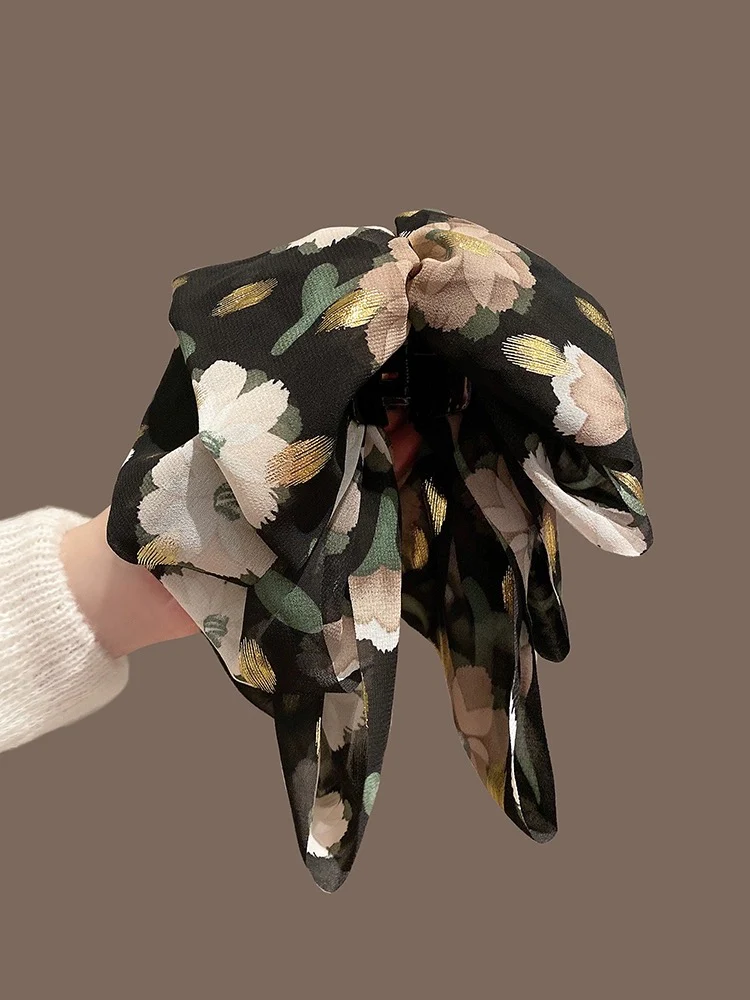 French retro floral bow ponytail clip 2023 new temperament and high-end sense back of the head hair clip women's hair accessories - EHAORUI