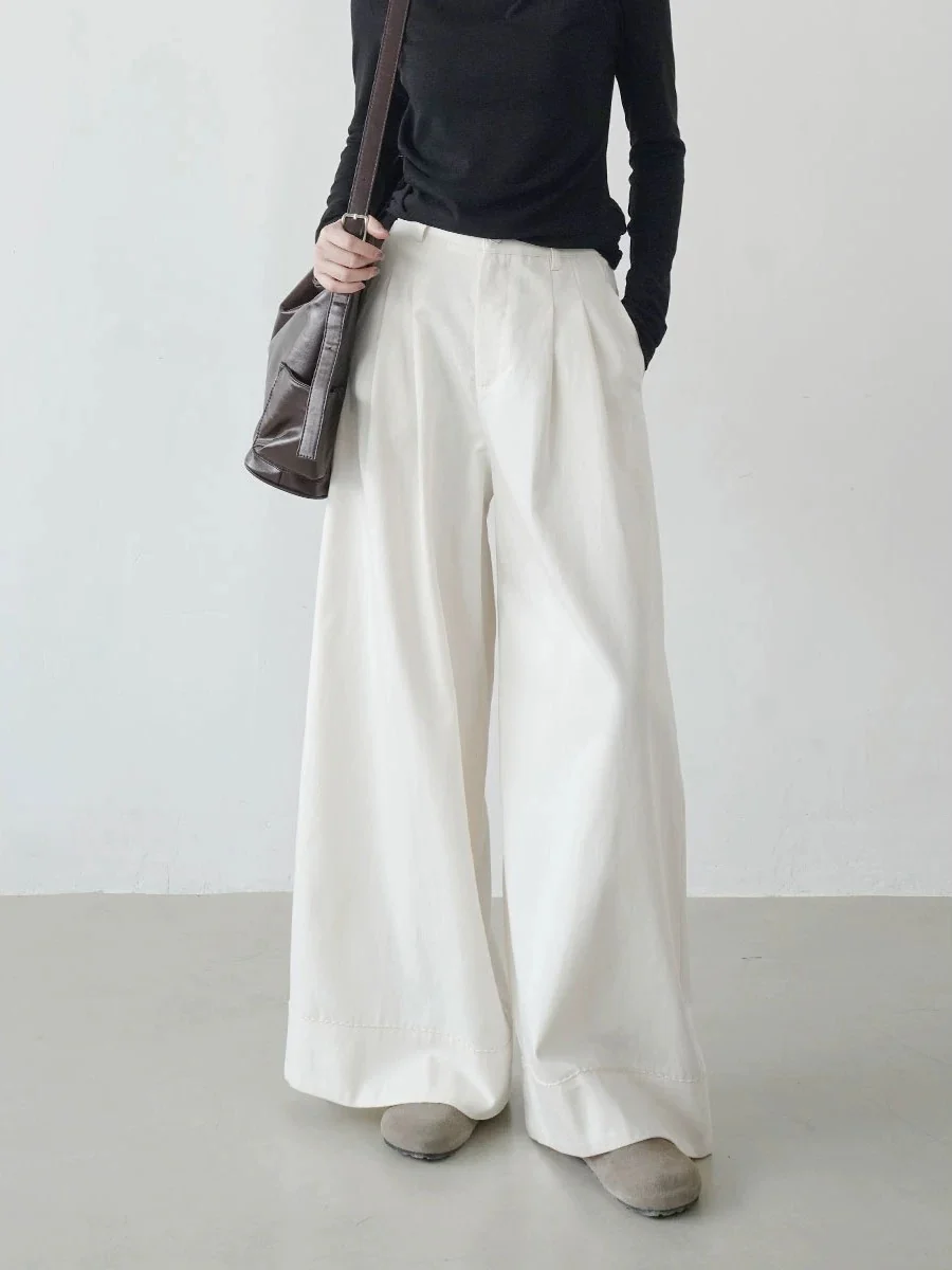 2025 early autumn new high waist straight pants women's loose slim casual wide leg long pants design sense ladies simple - EHAORUI