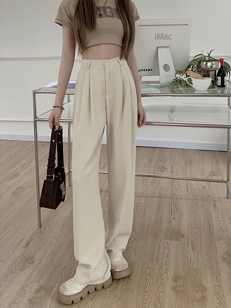 Black suit pants elastic waist thin casual pants summer pants loose wide-leg pants women's high waist drape trousers trendy - EHAORUI