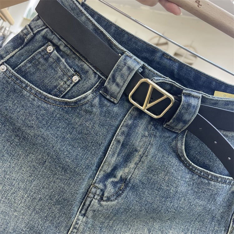 Original tide brand 2023 early spring new retro light blue denim skirt high waist sexy a-line skirt female - EHAORUI