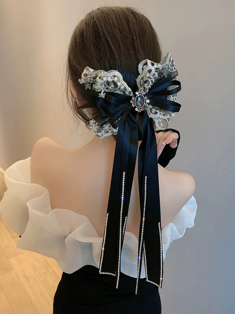 South Korea's Dongdaemun Flash Diamond Tassel Bow Hairpin Women's Back Spring Clip Hair Accessories 2023 New Hair Accessories - EHAORUI