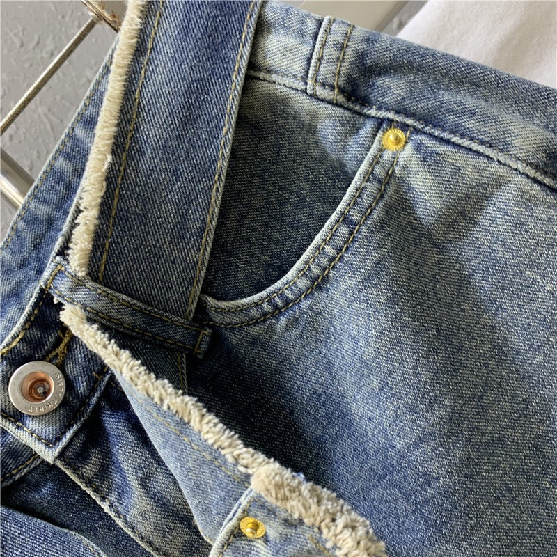 Original 2023 spring new retro light blue denim a-line skirt sexy zipper pocket petite skirt - EHAORUI