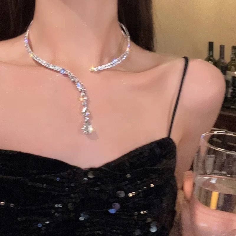 Precious daughter~Flash diamond tassel choker headband necklace for women, two-wear light luxury niche high-end choker necklace - EHAORUI