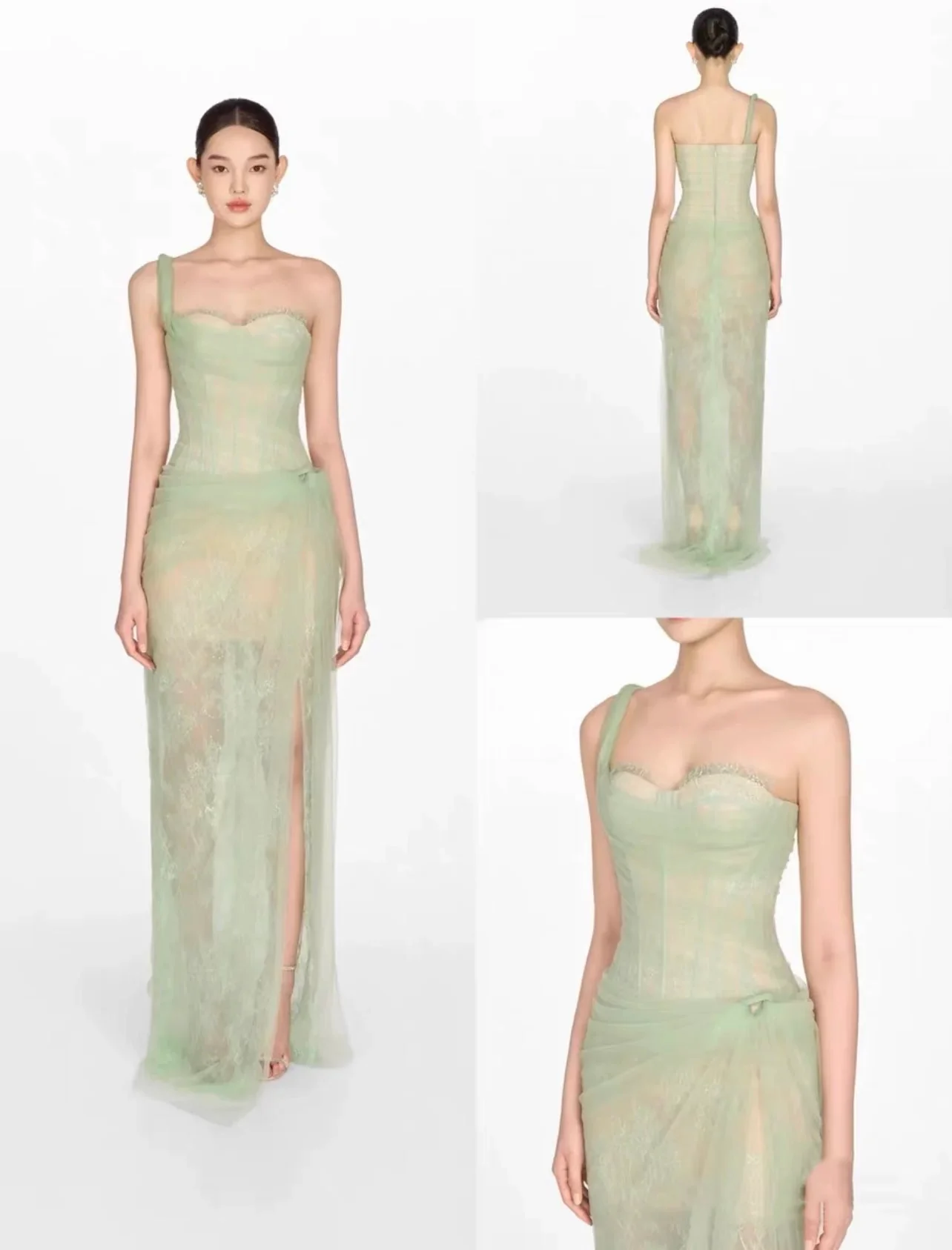 Vietnam's niche light gauze tube top suspender dress, high-end dress, salt style, light and mature style mesh skirt, seaside D6655 - EHAORUI