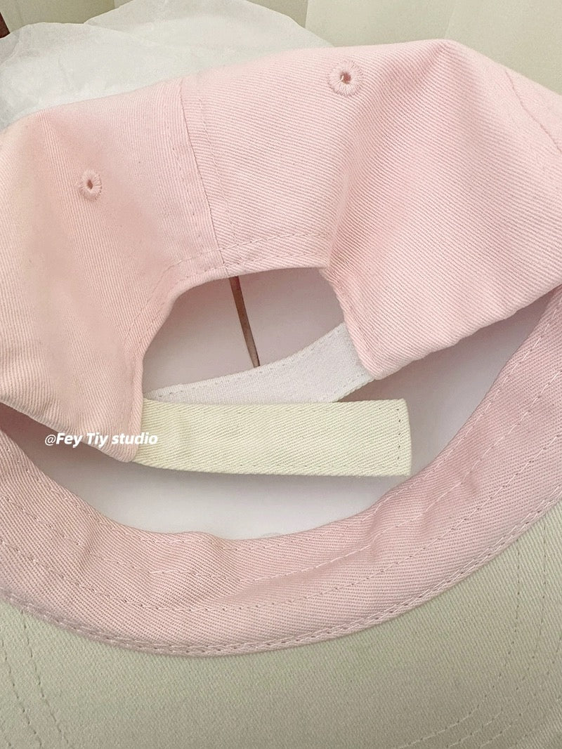 feytiy light pink flat brim cartoon embroidered baseball cap spring and summer sun protection face-shaping small fashionable peaked cap for women - EHAORUI