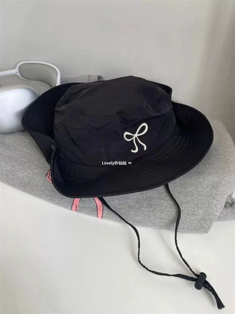 lovely breathable fisherman hat student mesh cute girl hiking hat bow candy color thin quick-drying hat - EHAORUI