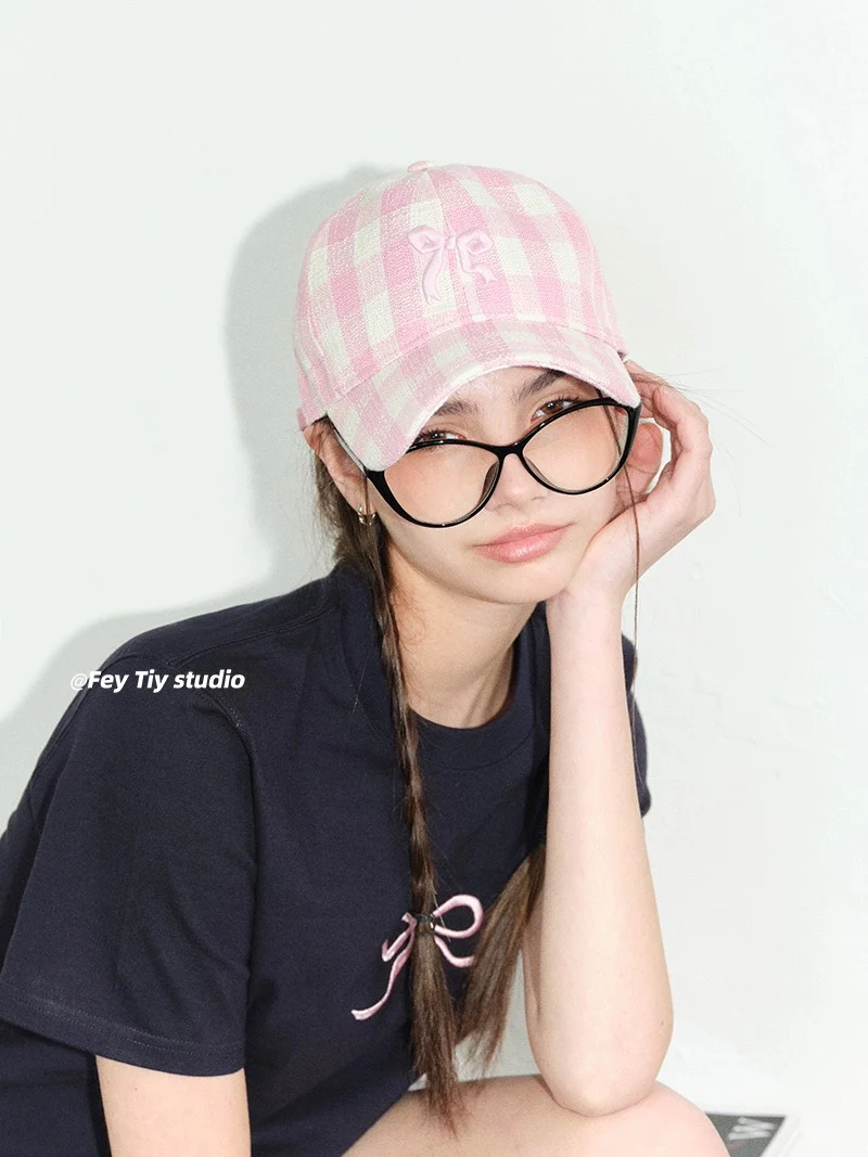 feytiy denim fashionable casual embroidered bow baseball cap for women spring and summer versatile peaked cap curved brim dome - EHAORUI