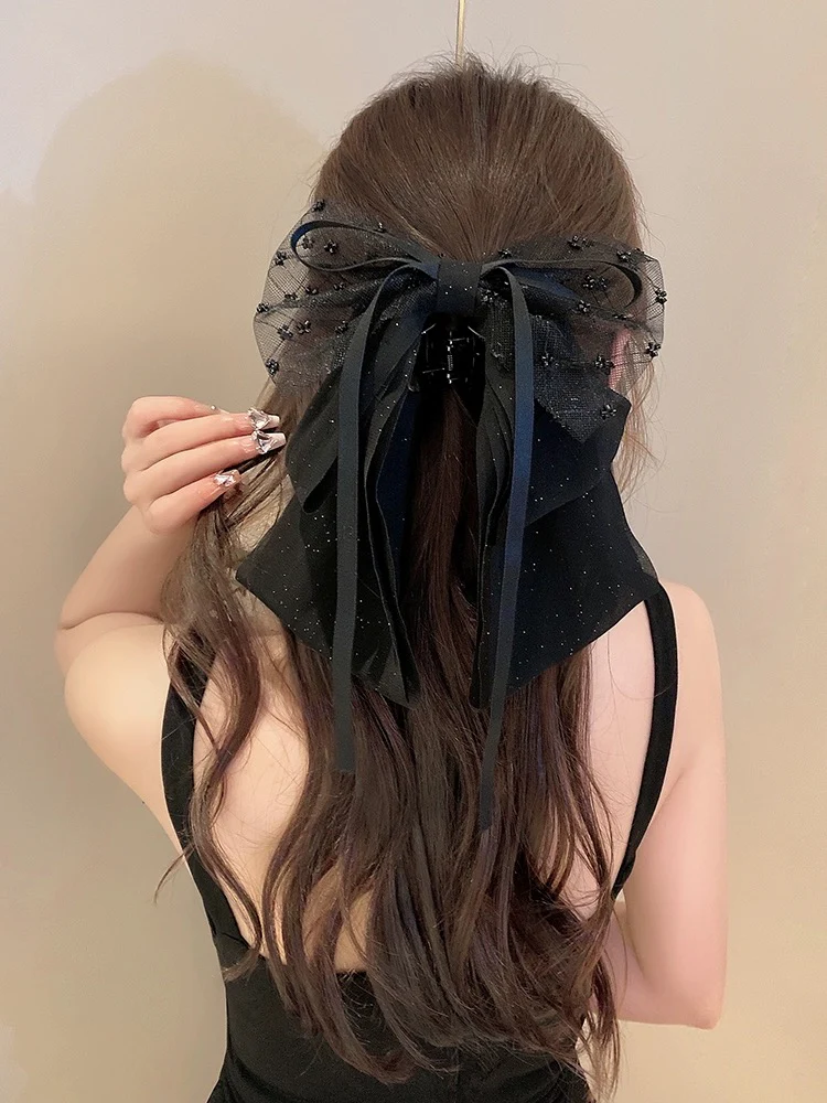 Xiaoxiangfeng mesh streamer bow hairpin French simple and exquisite ballet style ponytail clip temperament advanced grabber - EHAORUI