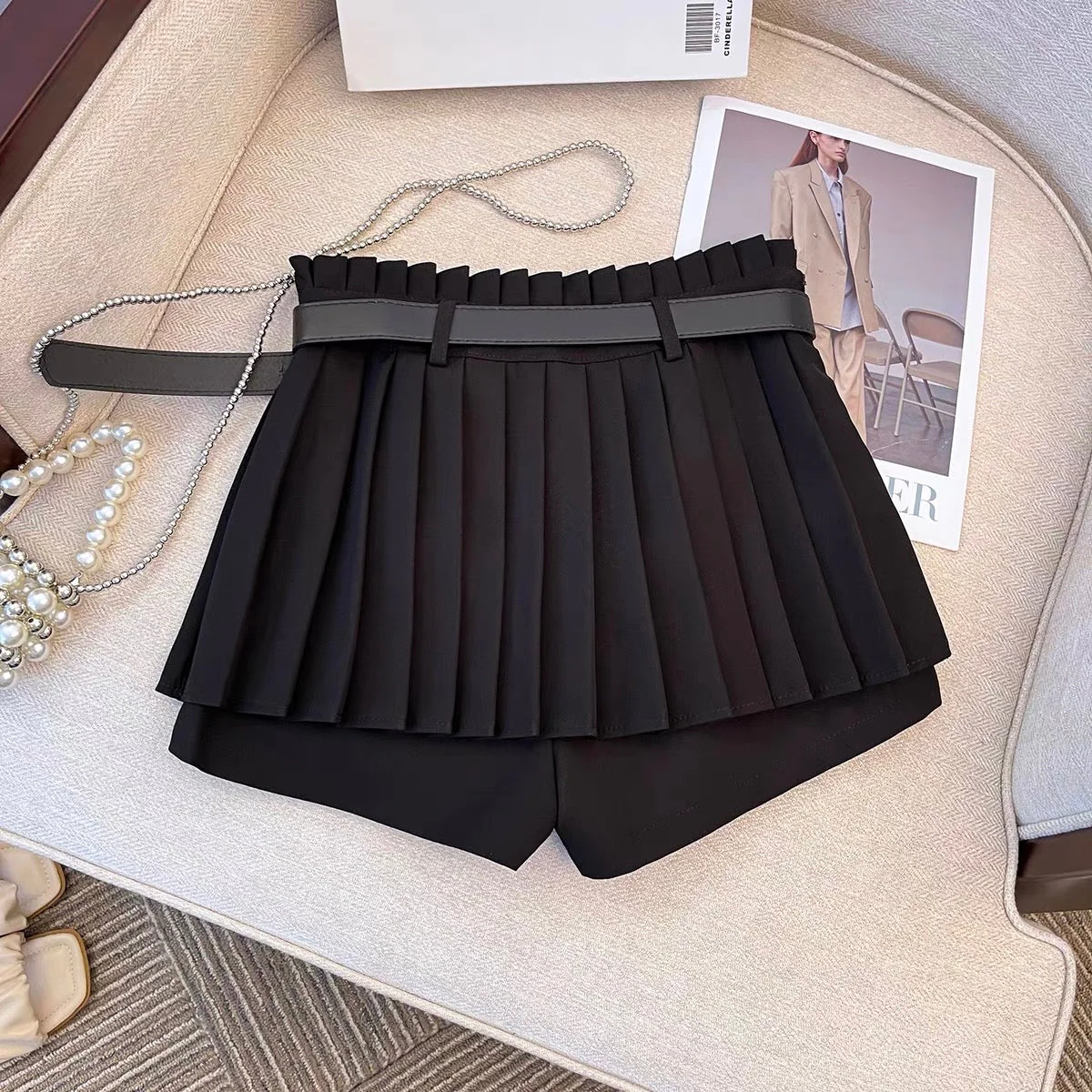 Slim high waist slim pleated shorts skirt women's summer white jk skirt 2023 new women's group A-line skirt - EHAORUI