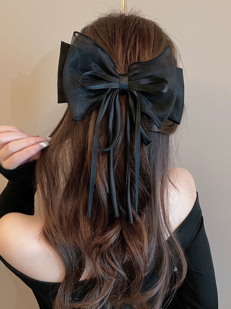 Super fairy ribbon big bow hairpin female back head spring clip temperament shark clip top clip hair accessories clip headdress - EHAORUI