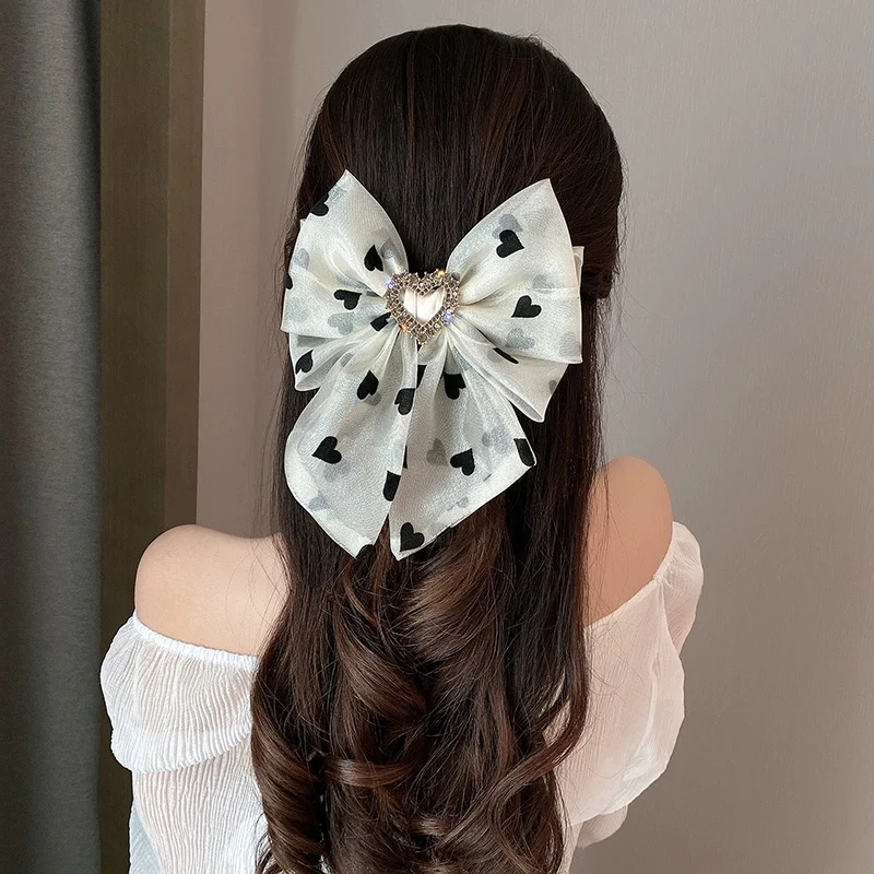 Mesh bow hairpin for women's back of head summer rhinestone headdress 2023 internet celebrity new ponytail hairpin hair accessory - EHAORUI