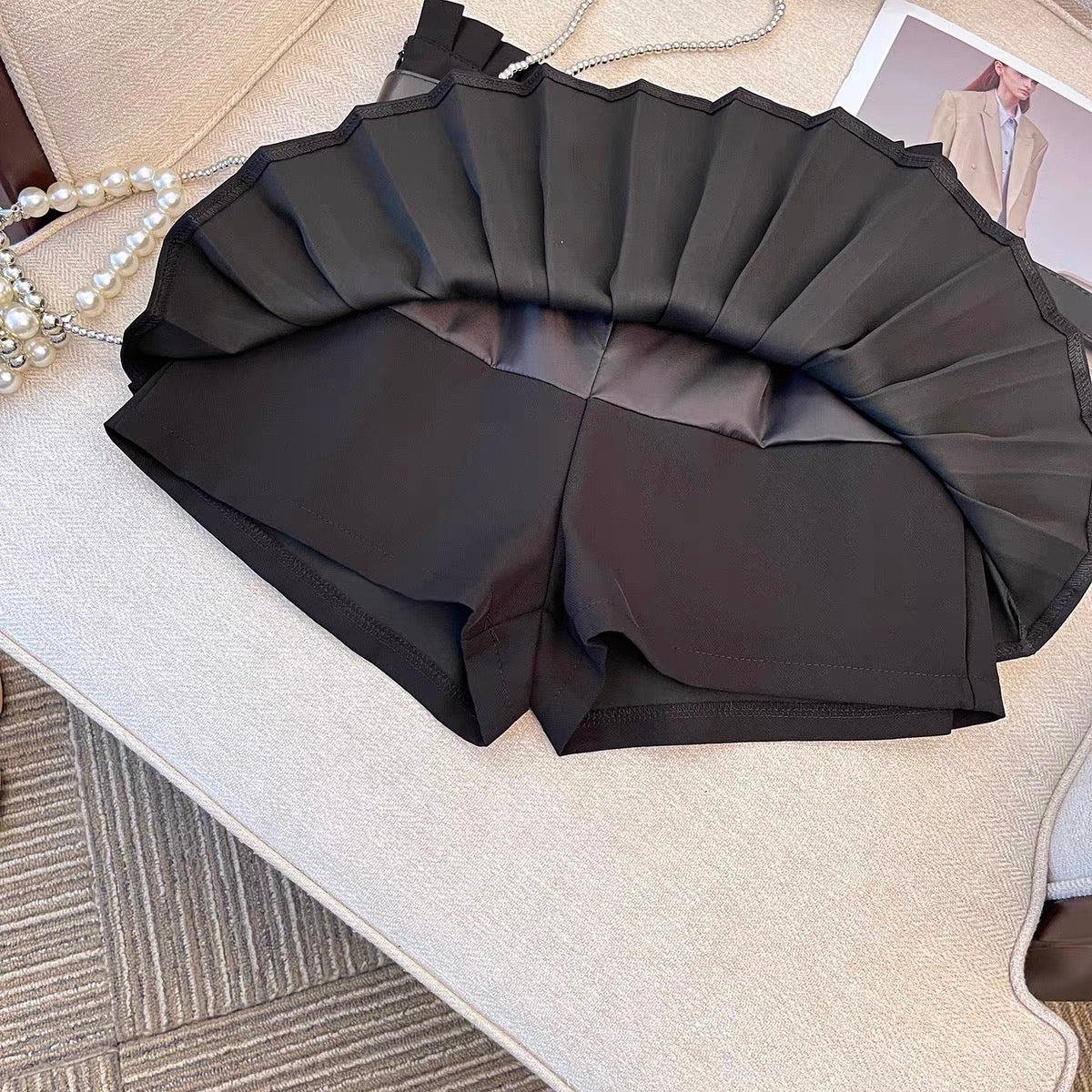 Slim high waist slim pleated shorts skirt women's summer white jk skirt 2023 new women's group A-line skirt - EHAORUI