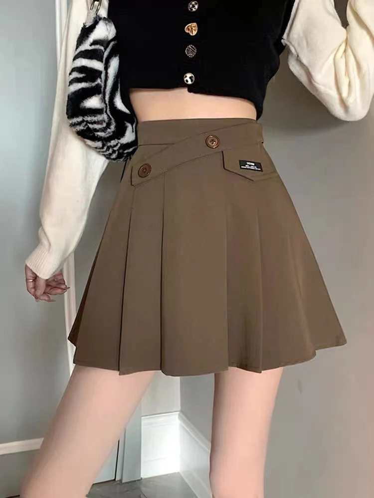 Irregular a-line skirt women's autumn and winter new black small suit skirt high waist slim pleated short skirt - EHAORUI