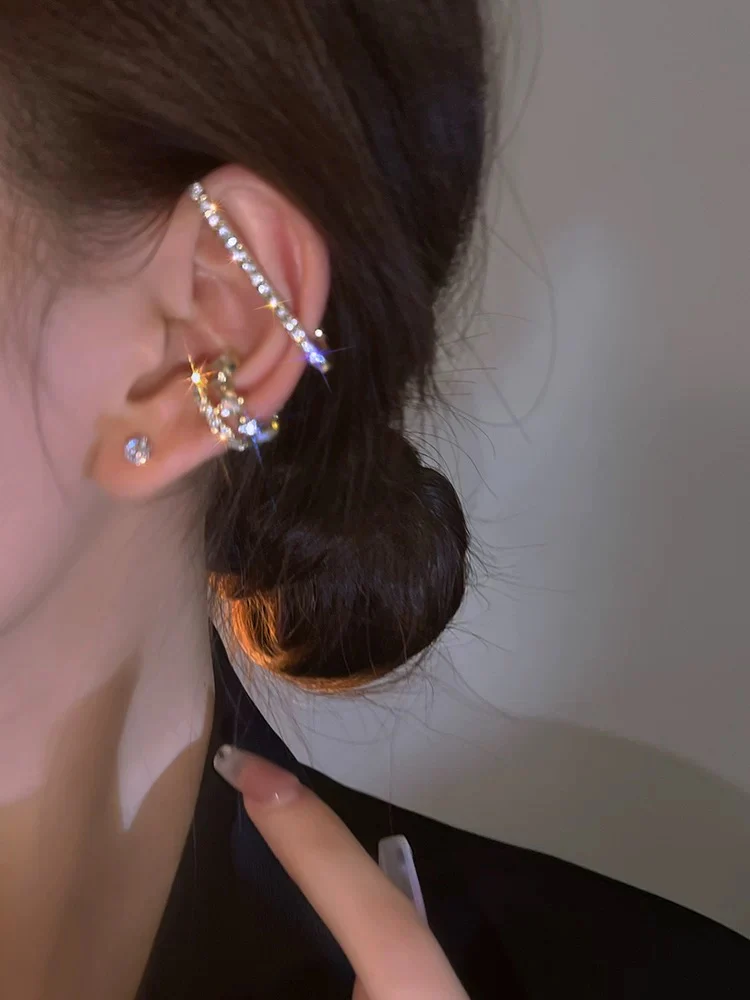 Brilliant three-piece set~Niche high-end stacking combination ear bone clip for women with metal style hot girls fashionable hip-hop ear hooks - EHAORUI