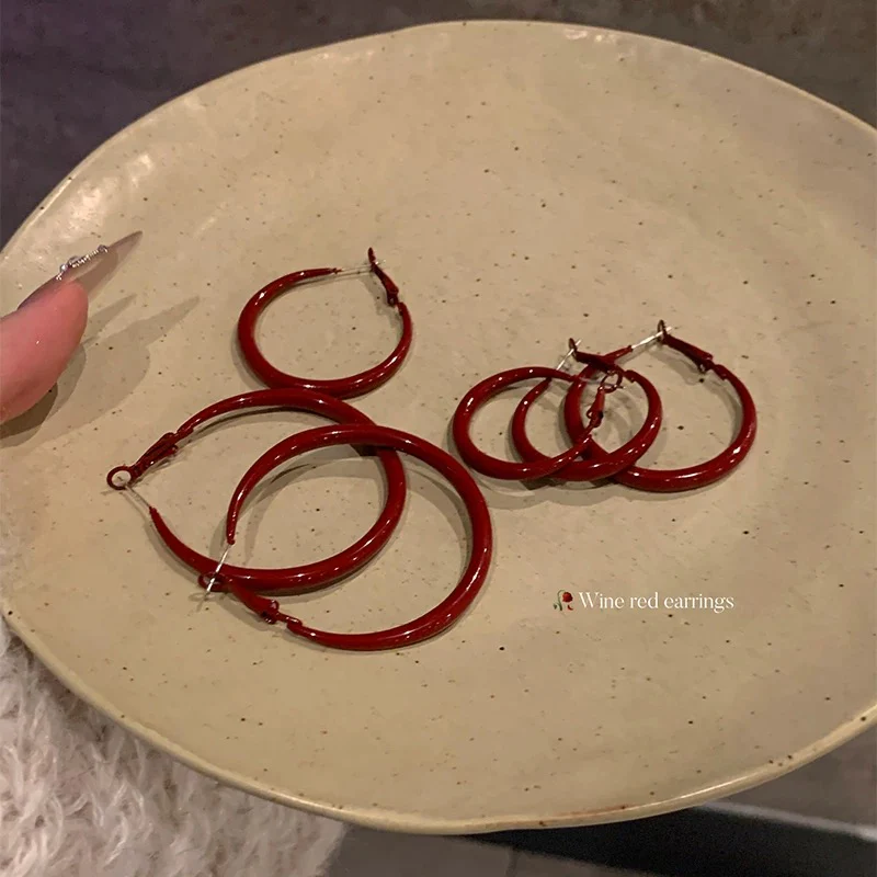 Retro Hong Kong style Anhong oil drop earrings circle plain hoop earrings female high-grade earrings female temperament ear buckle earrings - EHAORUI