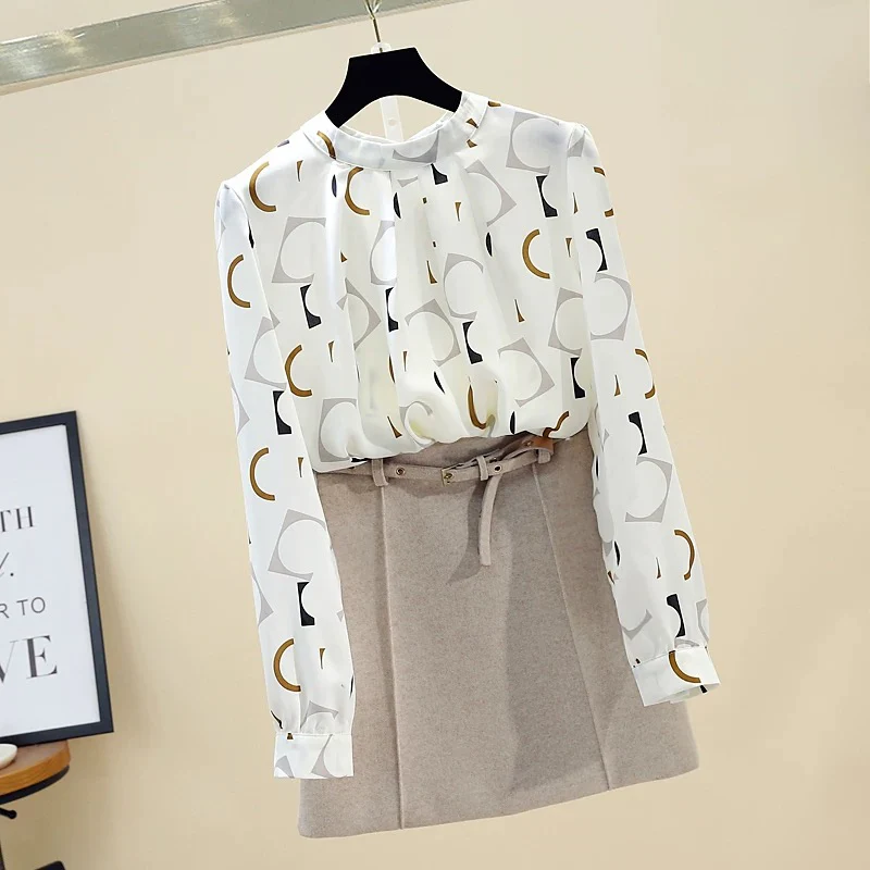 Women's floral shirt women's summer design sense age-reducing lantern sleeves stand-up collar chiffon shirt spring and autumn - EHAORUI