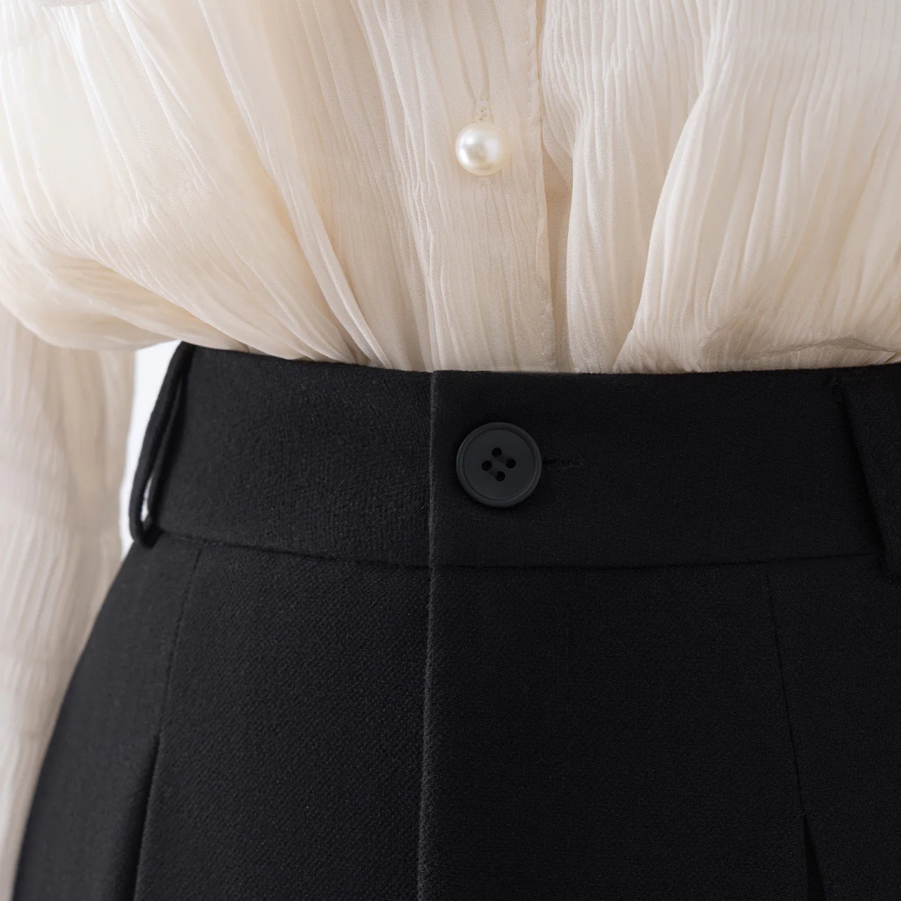 Black woolen a-line skirt women's autumn and winter 2022 new high-waisted pleated skirt small mid-length skirt - EHAORUI