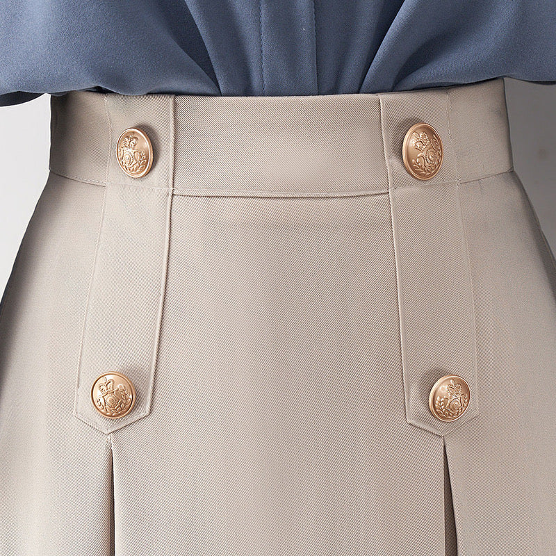 Black skirt women 2022 autumn and winter new high waist mid-length a-line skirt pleated umbrella skirt spring and autumn Hepburn - EHAORUI