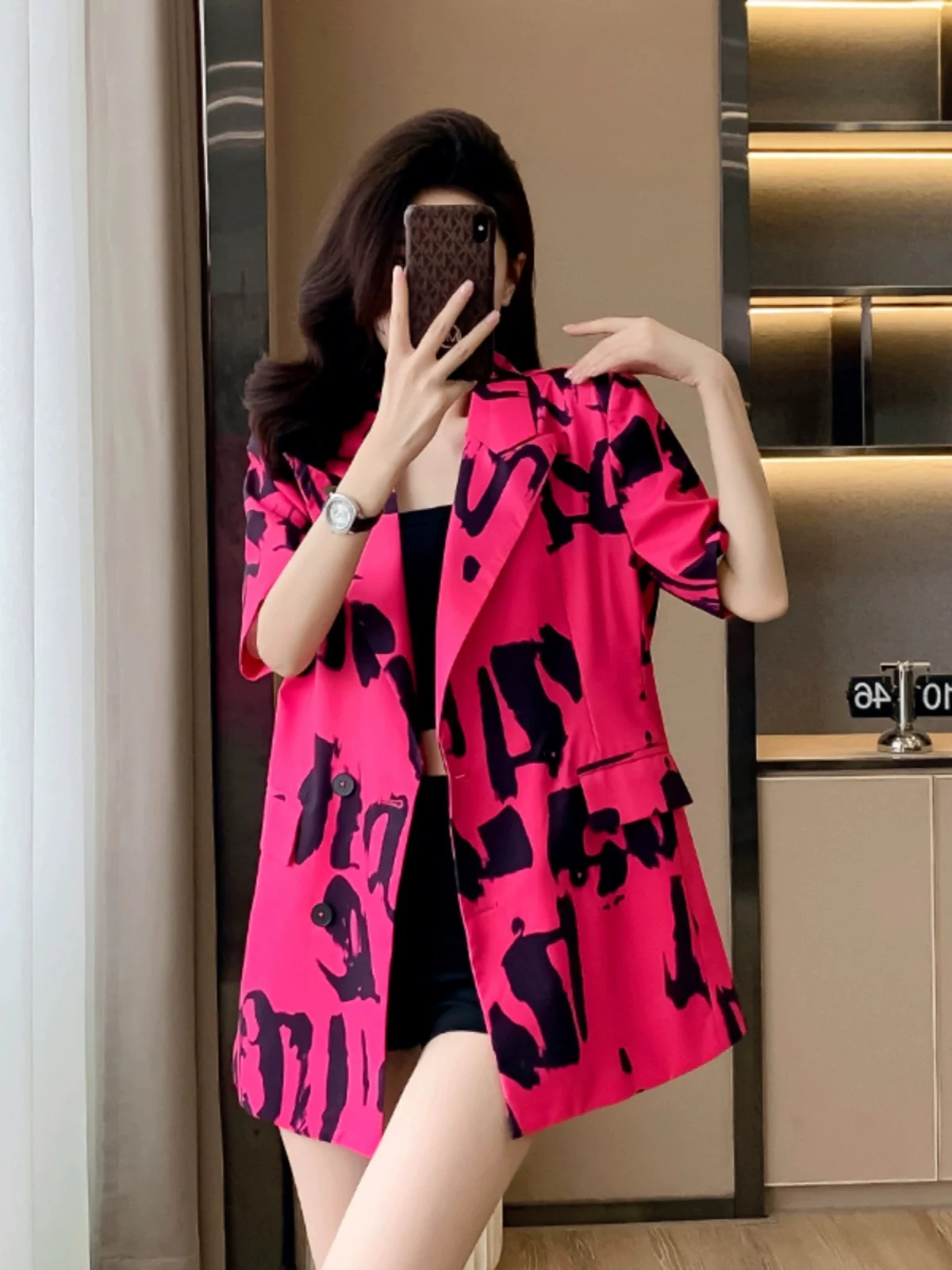 Fashionable short-sleeved suit jacket for women 2024 summer new style high-end personalized tops with western style casual suits - EHAORUI